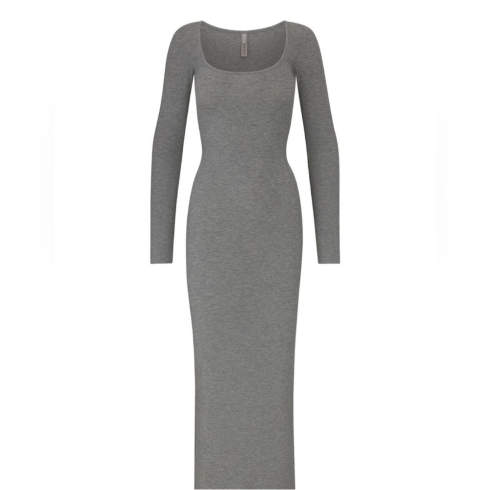 Skims long sleeve long fitted grey ribbed dress size XS NWOT